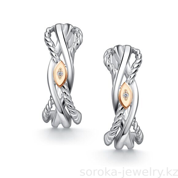Серьги из серебра с золотой накладкой и бриллиантами (9800031465660 )