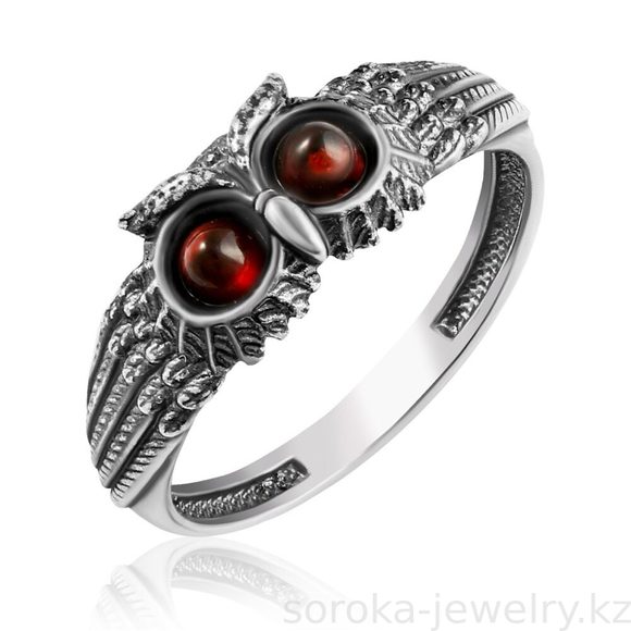 Кольцо из серебра сова с янтарем (7502201339185 )