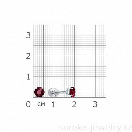 Серьги из серебра пусеты с красным камнем (7300089033092 )