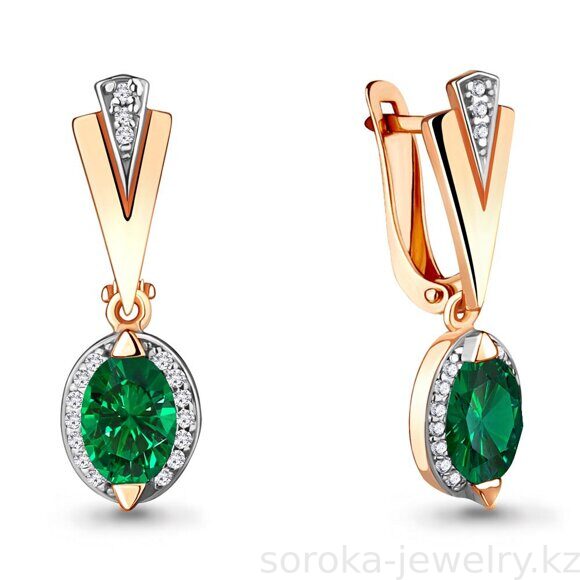Серьги из золоченого серебра с изумрудами (36175061 )