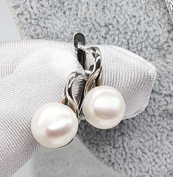 Серьги из черненого серебра с жемчугом классические (6432304184287081 )