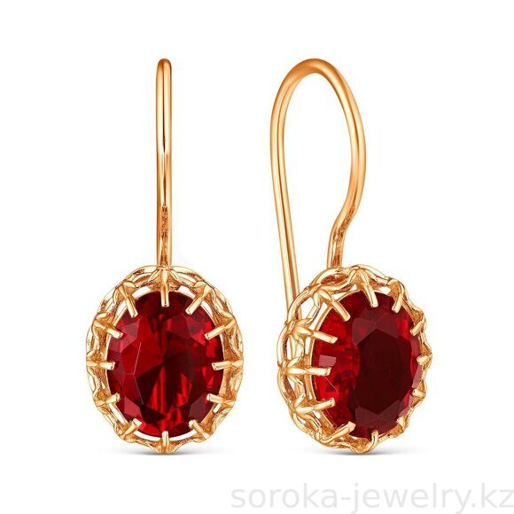 Серьги из золоченого серебра с красными камнями (2350000863395 )