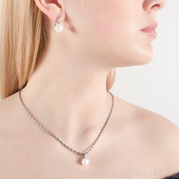 Серьги из черненого серебра с жемчугом классические (6432304184287081 )
