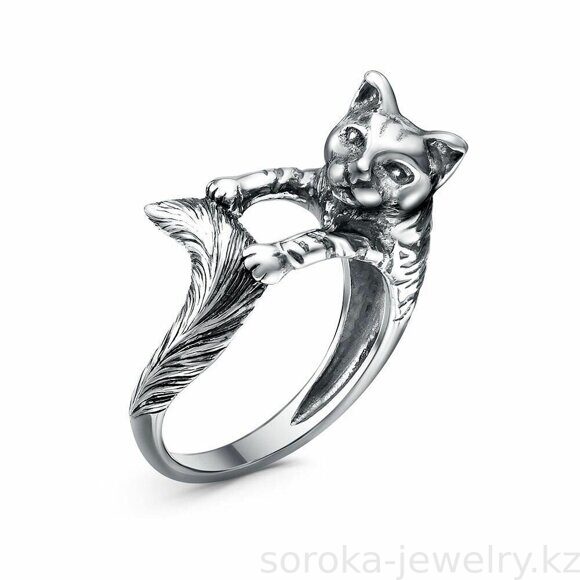 Кольцо из черненого серебра Кот (6432400880966930 )